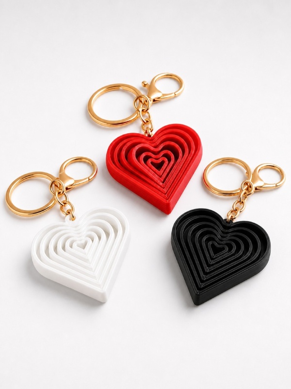 Llavero corazón tipo fidget impreso en 3D con cadena metálica y colores personalizables