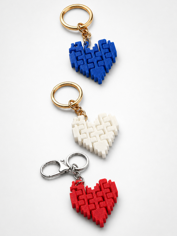 Llavero corazón flex impreso en 3D con cadena metálica y colores personalizables