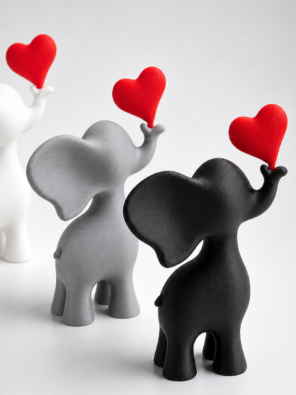 Elefantito con corazón figura decorativa impresa en 3D para regalo o escritorio